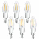 6 x Osram LED Filament Kerze 4,5W = 40W E14 klar 470lm warmweiß Glowdim 2200K - 2700K DIMMBAR