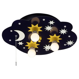 Brilliant Deckenleuchte Kinder Cloud Wolke Sterne Blau max. 3 x 40W E14 ohne Leuchtmittel mit Zugschalter