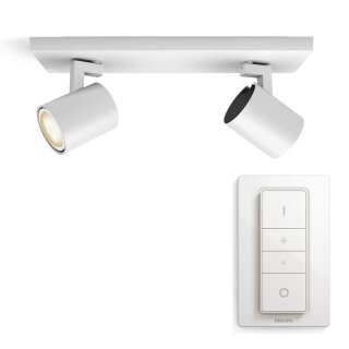 Philips LED Deckenstrahler Hue White Ambiance Weiß 2 x 5,5W GU10 700lm 2200-6500K Dimmbar App Amazon Alexa mit Dimmschalter