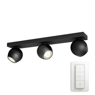 Philips LED Deckenstrahler Hue White Ambiance Schwarz 3 x 5,5W GU10 750lm 2200-6500K Dimmbar App Amazon Alexa mit Dimmschalter