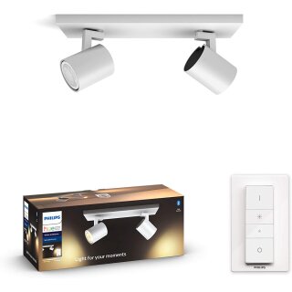 Philips LED Strahler Hue White Ambiance Runner Weiß 2 x 5W GU10 700lm 2200-6500K Dimmbar App Amazon Alexa mit Dimmschalter