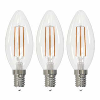 3 x LED Filament Leuchtmittel Kerzen 4,5W = 40W E14 klar 470lm warmweiß 2700K Ra>90