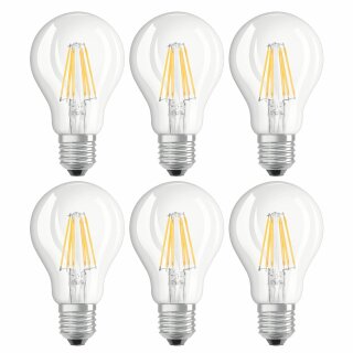 6 x Osram LED Filament Leuchtmittel Birnenform 6W = 60W E27 klar warmweiß 2700K