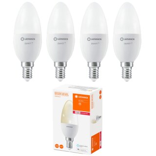 4 x Ledvance Smart+ LED Parathom Kerze 6W = 40W E14 matt 470lm warmweiß 2700K dimmbar Alexa & Google ZigBee