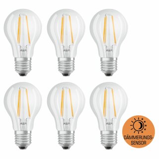 6 x Osram LED Filament Leuchtmittel Birnenform A60 4W = 40W E27 klar 470lm neutralweiß 4000K Tageslichtsensor