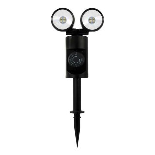 REV LED Strahler Schwarz IP44 2 x 6W 600lm kaltweiß Dämmerungsautomatik Erdspieß