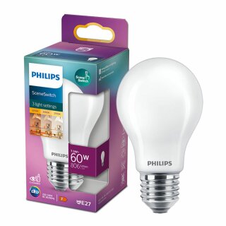 Philips LED Leuchtmittel Birne A60 7,5W = 60W E27 opal 806lm 2200K/2500K/2700K SceneSwitch