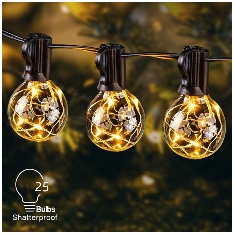 LED Lichterkette 10m Schwarz 25 x G40 Kupferkabel Tropfen IP44 innen