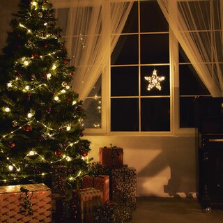 LED Weihnachten Fensterdeko Glühwürmchen Stern silber warmweiß für 3 x AA Batterie