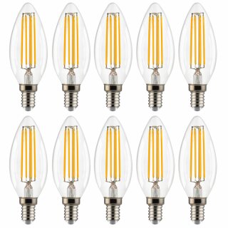 10 x LED Filament Leuchtmittel Kerze 6,5W = 60W E14 klar 806lm warmweiß 2700K
