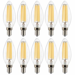 10 x LED Filament Leuchtmittel Kerze 6,5W = 60W E14 klar 806lm warmweiß 2700K