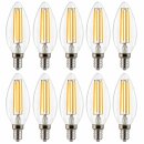 10 x LED Filament Leuchtmittel Kerze 6,5W = 60W E14 klar 806lm warmweiß 2700K