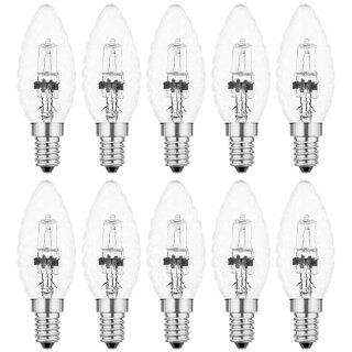 10 x Halogen Leuchtmittel Kerze 42W = 53W 629lm E14 klar gedreht warmweiß 2700K dimmbar