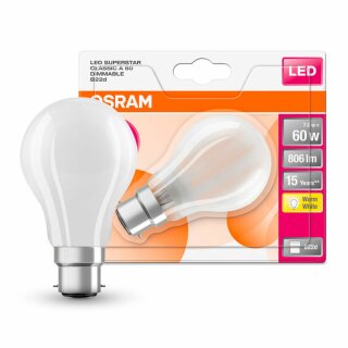Osram LED Filament Superstar Classic Birne A60 7W = 60W B22d matt 806lm warmweiß 2700K DIMMBAR