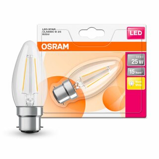 Osram LED Filament Leuchtmittel Kerze 2,5W = 25W B22d klar 250lm warmweiß 2700K