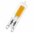 Osram LED Glas Leuchtmittel Stiftsockellampe 2W = 20W G9 COB klar 200lm 827 warmweiß 2700K 320°