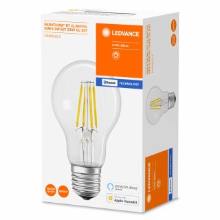 Ledvance LED Smart+ Parathom Filament Birne 6,5W = 60W E27 klar 806lm warmweiß 2700K Dimmbar App Google & Alexa Bluetooth