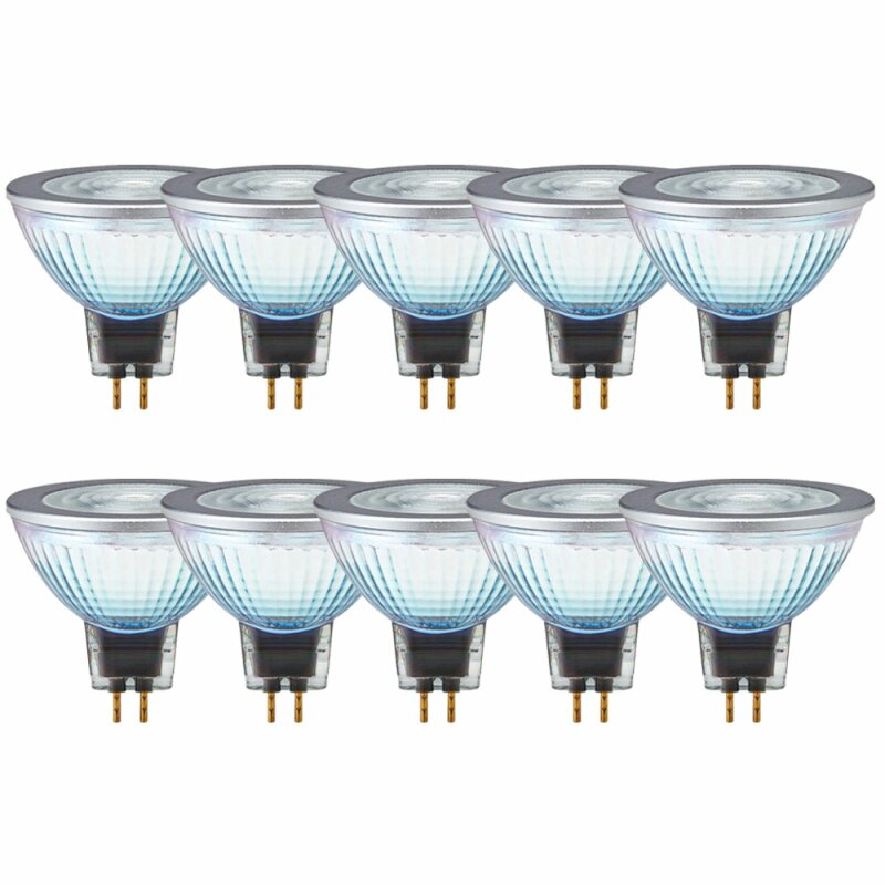 10 x Osram LED Glas Reflektor MR16 8W = 50W GU5,3 12V 621lm warmweiß 2700K 36° 10 x Osram LED Glas Reflektor MR16 8W = 50W GU5,3 12V 621lm warmweiß 2700K 36°