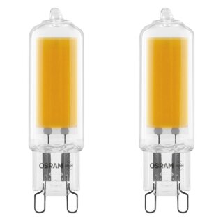 2 x Osram LED Glas Leuchtmittel Stiftsockellampe 2,8W = 30W G9 COB klar 300lm 827 warmweiß 2700K 320°