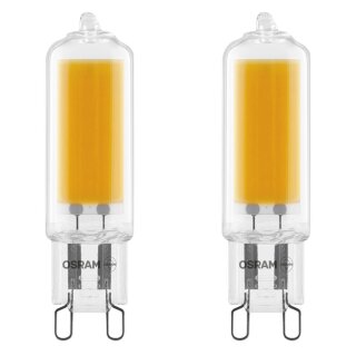 2 x Osram LED Glas Leuchtmittel Stiftsockellampe 2,8W = 30W G9 COB klar 300lm 827 warmweiß 2700K 320°