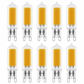 10 x Osram LED Glas Leuchtmittel Stiftsockellampe 2,8W = 30W G9 COB klar 300lm 827 warmweiß 2700K 320°