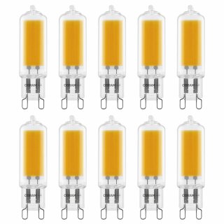 10 x Osram LED Glas Leuchtmittel Stiftsockellampe 2,8W = 30W G9 COB klar 300lm 827 warmweiß 2700K 320°