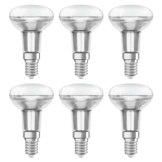 6 x Osram LED Leuchtmittel Glas Reflektor R50 2,6W = 40W E14 klar 210lm warmweiß 2700K 36°