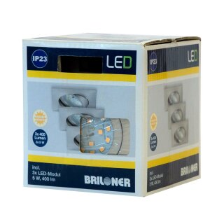 3 x Briloner LED Einbauleuchte eckig Nickel matt IP23 3 x 5W Modul 400lm warmweiß 3000K schwenkbar 110°