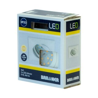 Briloner LED Einbauleuchte eckig Weiß IP23 5W Modul 400lm warmweiß 3000K schwenkbar 110°