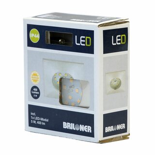 Briloner LED Einbauleuchte eckig Aluminium IP44 5W 400lm warmweiß 3000K 110°