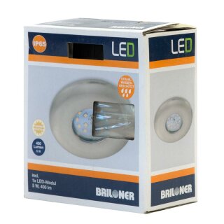 Briloner LED Einbauleuchte rund Nickel matt starr IP65 5W Modul 400lm warmweiß 3000K 110°