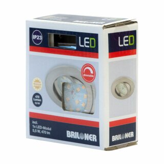 Briloner LED Einbauleuchte rund Nickel matt IP23 5,5W Modul 470lm warmweiß 3000K schwenkbar dimmbar