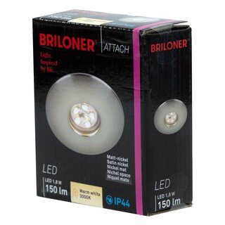 Briloner LED Einbauleuchte rund Nickel matt IP44 1,8W 150lm warmweiß 3000K 110°
