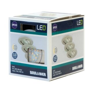 3 x Briloner LED Einbauleuchte rund Nickel matt IP23 schwenkbar 3 x 5W Modul 470lm CCT 2700K/4000K/6500K