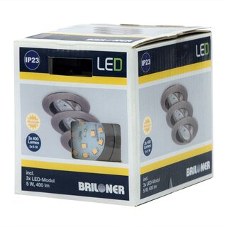 3 x Briloner LED Einbauleuchte rund Eisengrau IP23 3 x 5W Modul 400lm warmweiß 3000K schwenkbar 110°