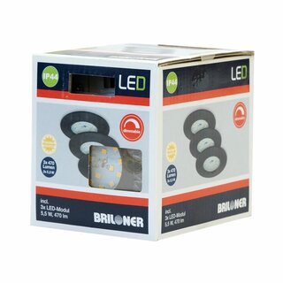 3 x Briloner LED Einbauleuchte rund Eisengrau IP44 3 x 5,5W Modul 470lm warmweiß 3000K 110° dimmbar