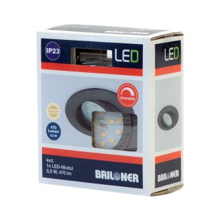 Briloner LED Einbauleuchte rund Eisengrau IP23 5,5W Modul 470lm warmweiß 3000K schwenkbar dimmbar