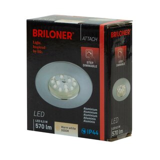 Briloner LED Einbauleuchte rund Aluminium IP44 6,5W Modul 570lm warmweiß 3000K 110° 3-Stufen-Dimmbar