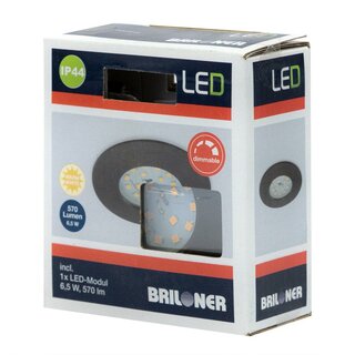 Briloner LED Einbauleuchte rund Silber IP44 6,5W Modul 570lm warmweiß 3000K 110° 3-Stufen-Dimmbar