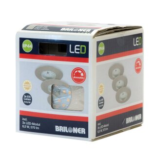 3 x Briloner LED Einbauleuchte rund Nickel matt IP44 3 x 6,5W Modul 570lm warmweiß 3000K 3-Stufen-Dimmbar