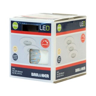 3 x Briloner LED Einbauleuchte rund Weiß IP44 3 x 6,5W Modul 570lm warmweiß 3000K 110° 3-Stufen-Dimmbar