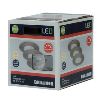 3 x Briloner LED Einbauleuchte rund Eisengrau IP44 3 x 6,5W Modul 570lm warmweiß 3000K 3-Stufen-Dimmbar