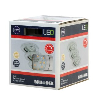 3 x Briloner LED Einbauleuchte rund Aluminium IP23 3 x 6,5W Modul 570lm warmweiß 3000K schwenkbar 3-Stufen-Dimmbar