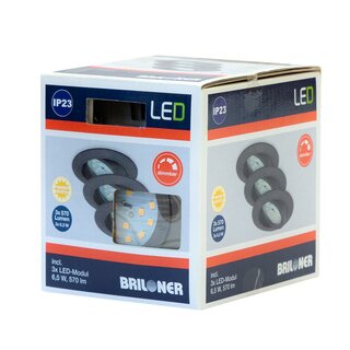 3 x Briloner LED Einbauleuchte rund Eisengrau IP23 3 x 6,5W Modul 570lm warmweiß 3000K schwenkbar 3-Stufen-Dimmbar