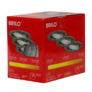 3 x Briloner LED Einbauleuchte rund Nickel matt IP23 schwenkbar 3 x 5W GU10 400lm warmweiß CCT 2000K/2500K/3000K