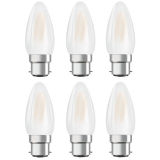 6 x Osram LED Filament Star Retrofit Classic B Kerze 4W = 40W B22d matt 470lm warmweiß 2700K