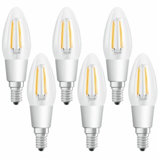 6 x Osram LED Filament Leuchtmittel Kerze 4,5W = 40W E14 klar warmweiß 2700K DIMMBAR