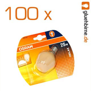 100 x Osram Tropfen Relax 25W E14 Glühbirne Glühlampe PC warmweiß warmwhite matt