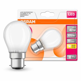 Osram LED Filament Leuchtmittel Tropfen 5W = 40W B22d matt 470lm warmweiß 2700K DIMMBAR