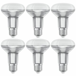 6 x Osram LED Star Glas Reflektor R80 9,1W = 100W E27 matt 670lm warmweiß 2700K flood 36°